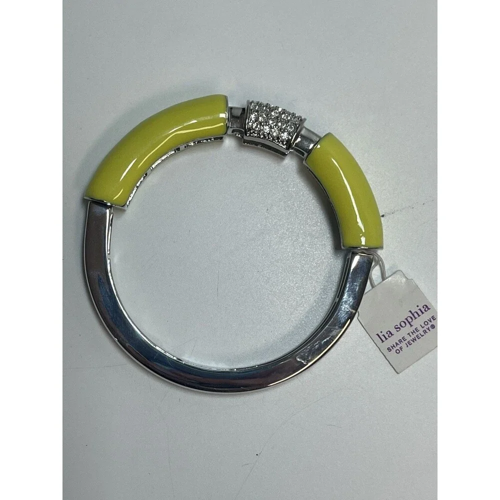 Lia Sophia Technicolor Stretch Bangle Bracelet In Silver & Citron New